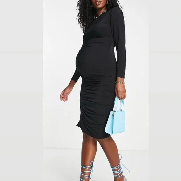 Queen Bee Maternity Dresses | Queen Bee Maternity Ruched Jersey Midi Dress In Black, Size Us 6, Nwt | Color: Black | Size: 6m | Keking04's Closet Queen Bee Maternity Dresses | Queen Bee Maternity Ruched Jersey Midi Dress In Black, Size Us 6, Nwt | Color: Black | Size: 6m | Keking04's Closet